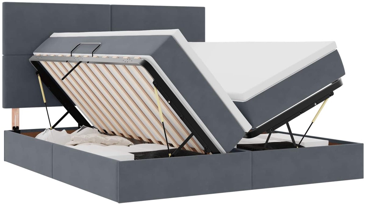 vidaXL LED - opbergbed - met - matras - Donkergrijs - 180 - x - 200 - cm - Fluweel