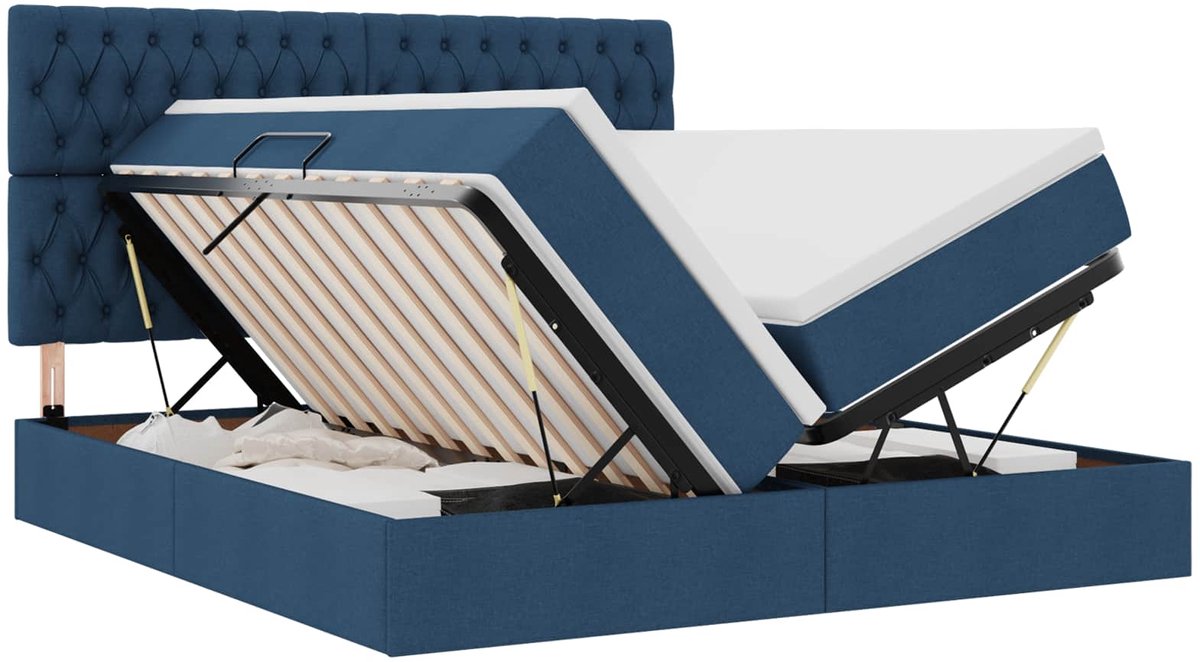 vidaXL LED - opbergbed - met - matras - Blauw - 200 - x - 200 - cm - Stof