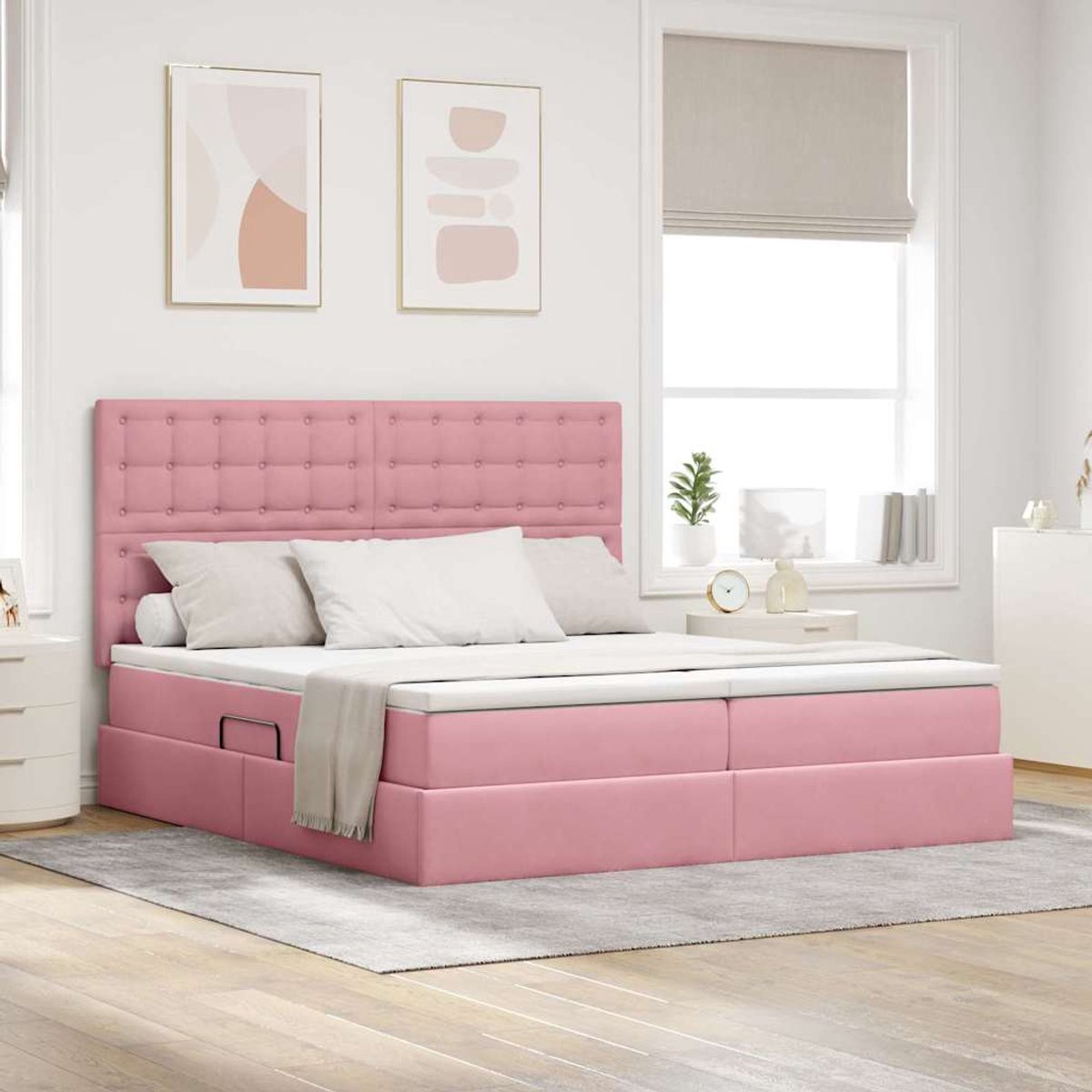 vidaXL LED - opbergbed - met - matras - Roze - 180 - x - 200 - cm - Fluweel