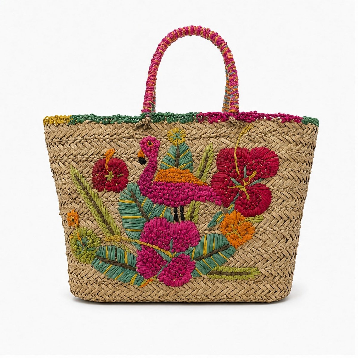 HS Grote Mand Handtas - Naturel met Flamingo Bloemenprint