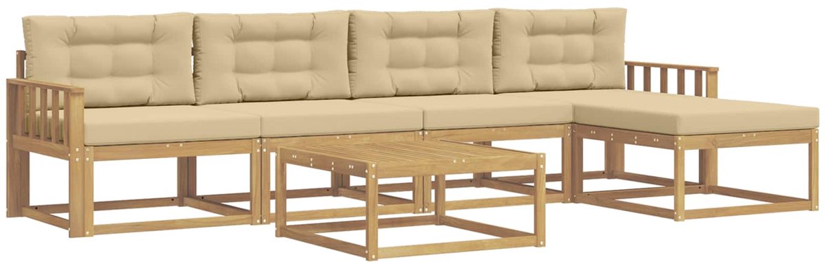 vidaXL Buiten - bank - set - 6 - st - 5-zits - Wit - en - Beige - Polyester Wit en beige