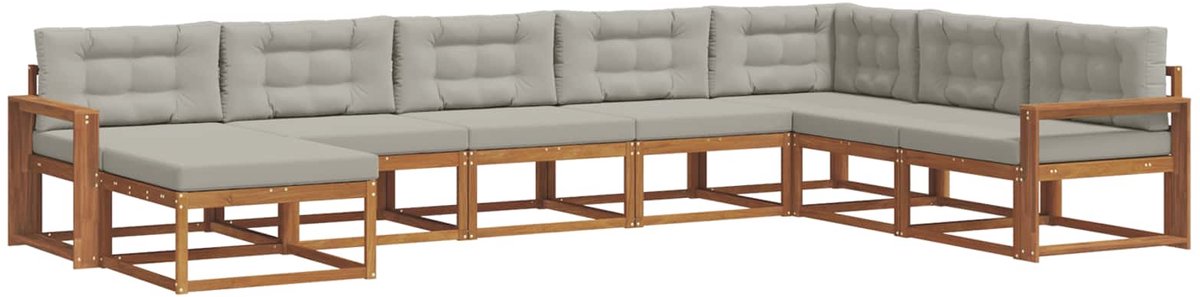 vidaXL Buiten - bank - set - 8 - st - 8-zits - Naturel - en - lichtgrijs Naturel en lichtgrijs