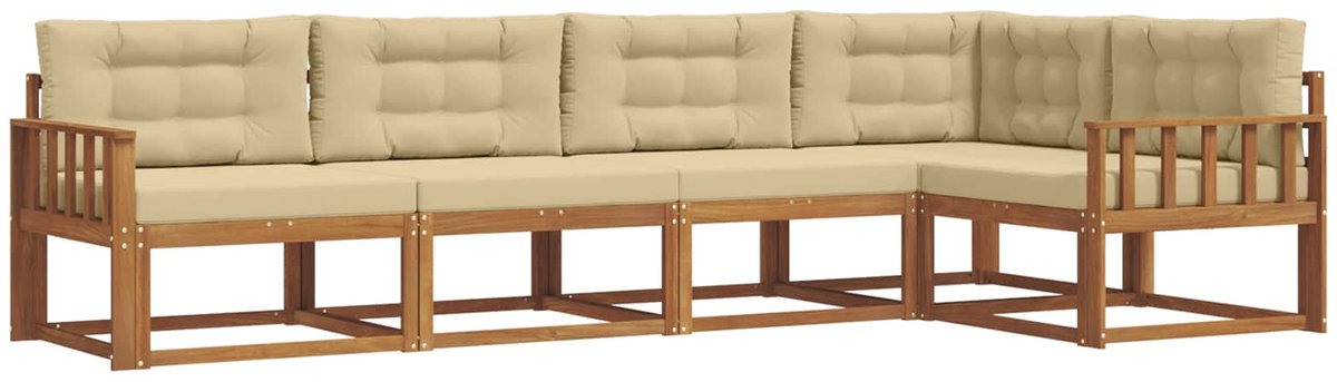 vidaXL Buiten - bank - set - 5 - st - 5-zits - Natuurlijk - en - Beige Natuurlijk en Beige