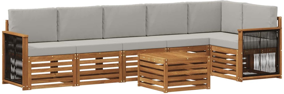 vidaXL Buiten - bank - set - 7 - st - 6-zits - Naturel - en - lichtgrijs Naturel en lichtgrijs