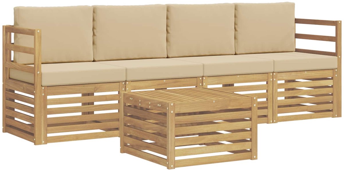vidaXL Buiten - bank - set - 5 - st - 4-zits - Wit - en - Beige - Polyester Wit en Beige
