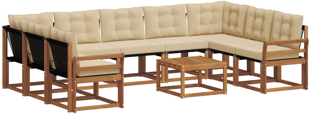vidaXL Buiten - bank - set - 10 - st - 9-zits - Natuurlijk - en - Beige Natuurlijk en Beige
