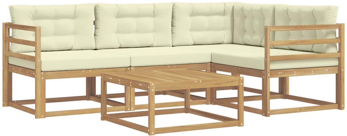 vidaXL Buiten - bank - set - 5 - st - Wit - en - crèmekleurig - Polyester Wit en crèmekleurig