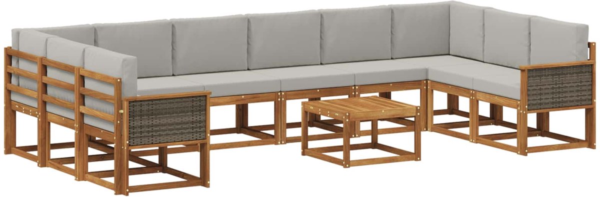 vidaXL Buiten - bank - set - 11 - st - 10-zits - Naturel - en - lichtgrijs Naturel en lichtgrijs