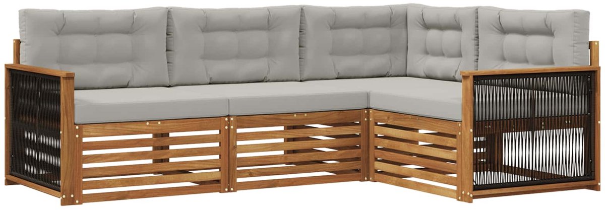 vidaXL Buiten - bank - set - 4 - st - 4-zits - Naturel - en - lichtgrijs Naturel en lichtgrijs