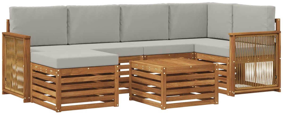 vidaXL Buiten - bank - set - 7 - st - 5-zits - Naturel - en - lichtgrijs Naturel en lichtgrijs