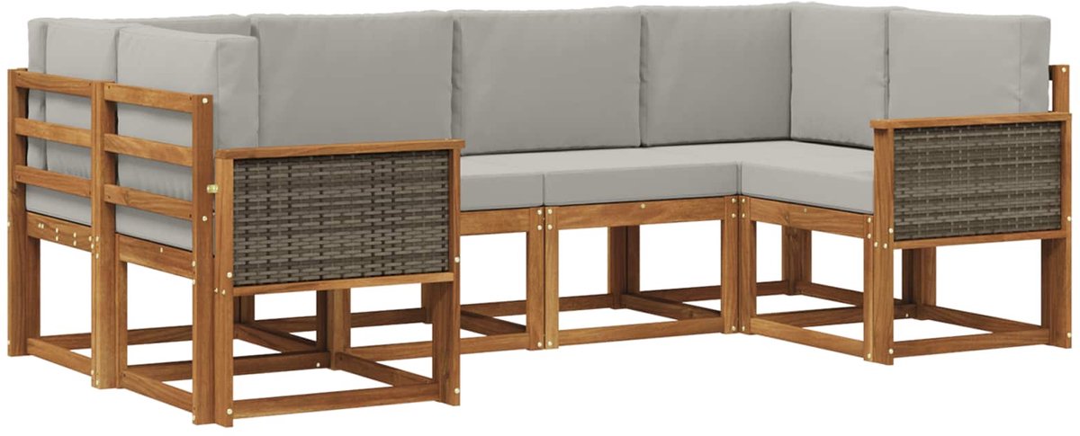 vidaXL Buiten - bank - set - 6 - st - 6-zits - Naturel - en - lichtgrijs Naturel en lichtgrijs
