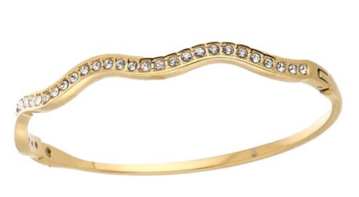 Hidzo Yehwang - Bangle Armband Goudkleurig Wave met namaakdiamantjes - Dames Armband
