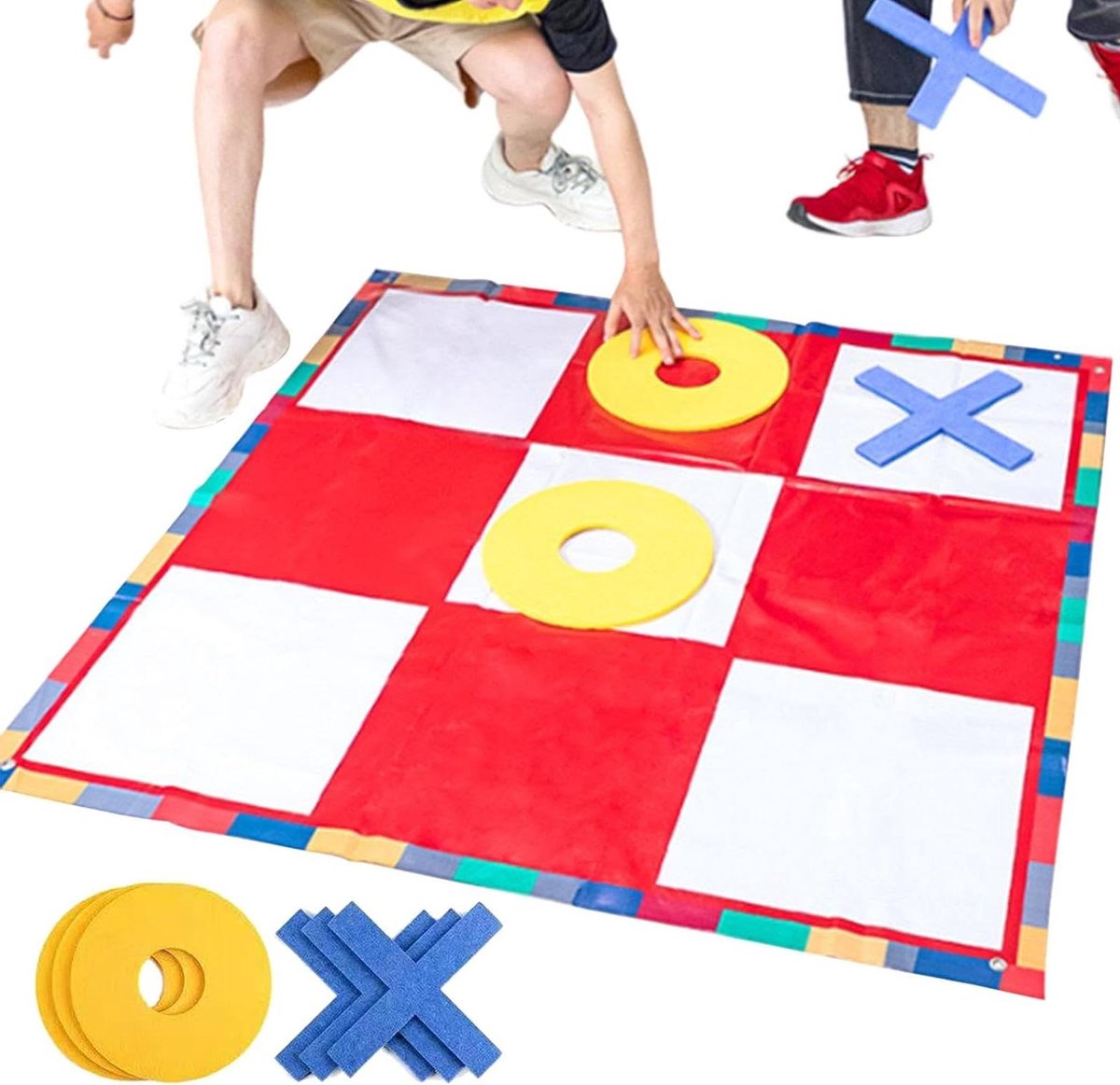 Boter-kaas-en-eieren Buitenspel - Groot Tuingooispel - Buiten Spelen - Waterdicht Viltbord - 110x110cm - Rood