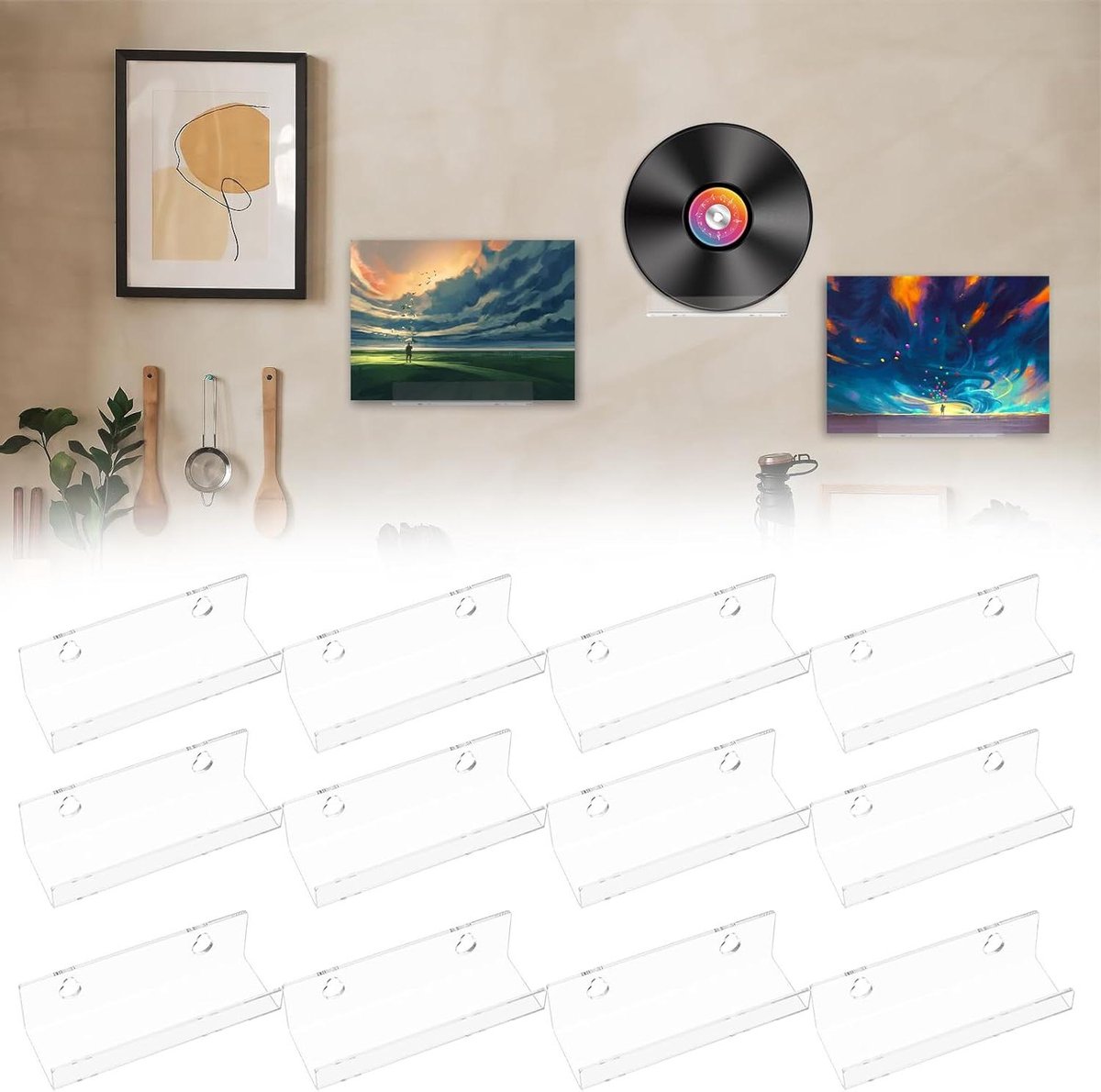 Vinyl Record Houders - Album Display Plank - Muur Decoreren - 2 Montagemethoden - 10 cm Breed - Transparant