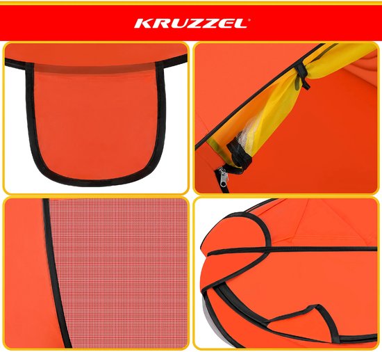 Kruzzel Kinder strandtent beer 180 x 95 x 82 cm met zelfuitvouwende constructie, mesh panelen, rits en transporthoes — afbeelding 2