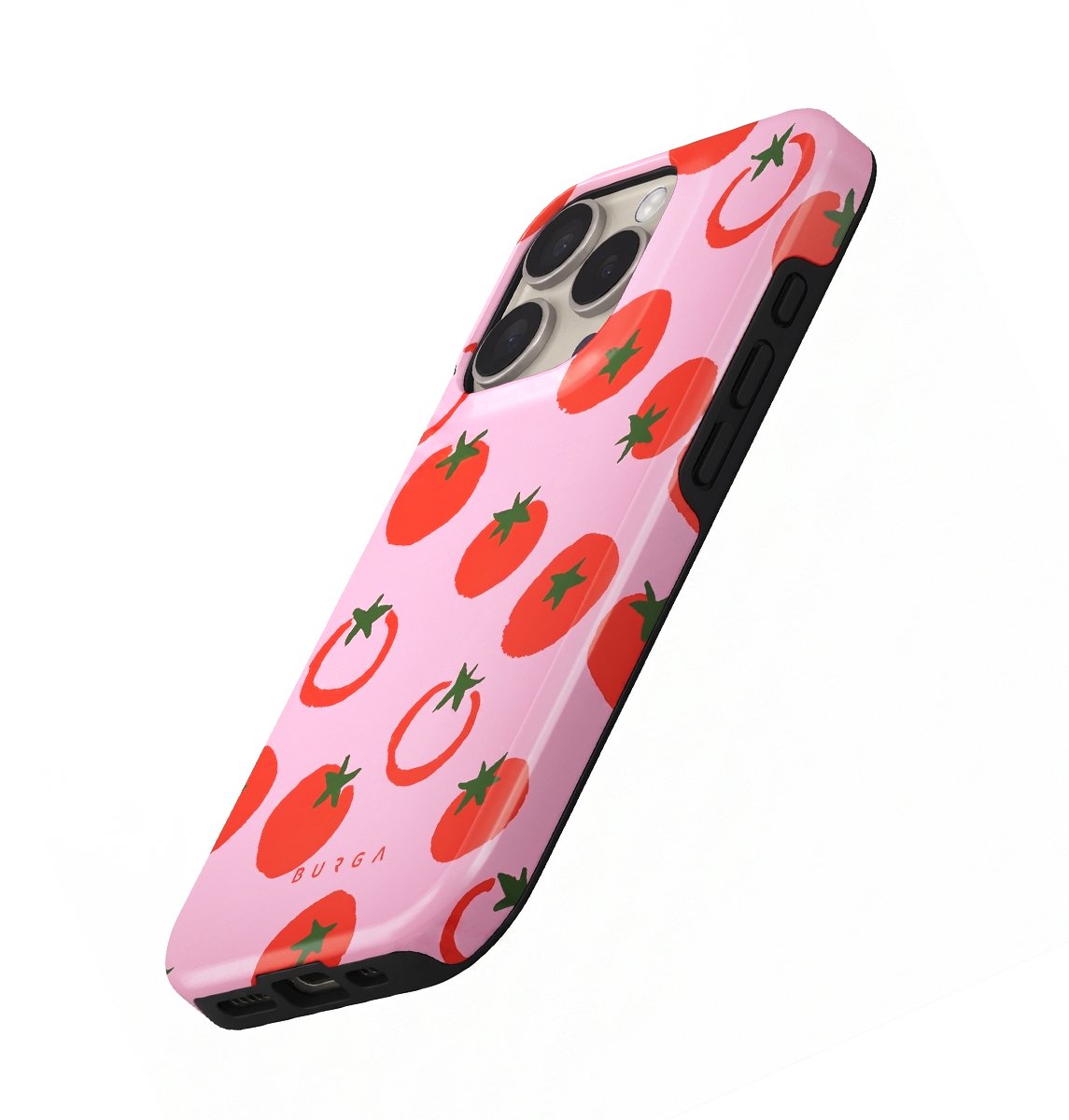 Burga, Coque pour Geschikt voor Apple iPhone 16 Pro Max MagSafe Tough Double Couche Motif Tomates, Roze