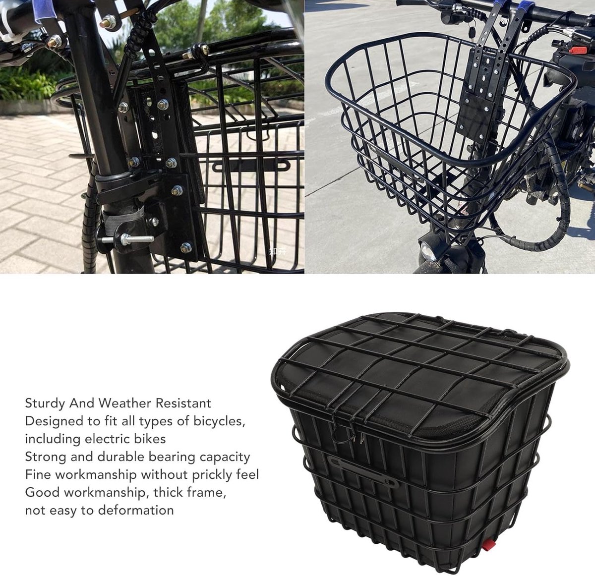Opvouwbare Fietsmand - Metalen Voormand - Boodschappen Vervoeren - Inclusief Binnentas - 34 x 31 x 29 cm - Zwart