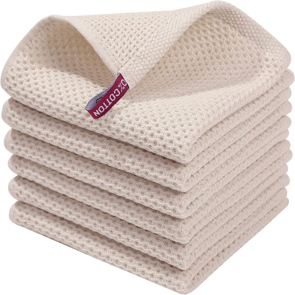 MODENUIT Keukendoeken Wafelstructuur Set van 4 of 6 Stuks – 34 x 34 cm en 34 x 73 cm – Katoen –Gebroken wit – Afwassen en Drogen