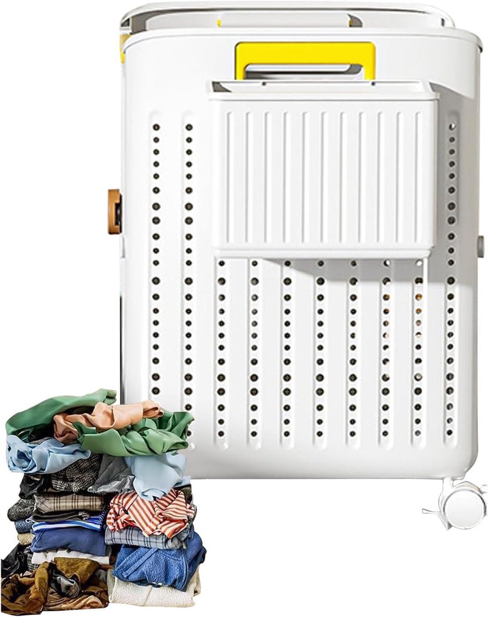 Wasmand met wielen Opvouwbare organizer Was sorteren Afneembare vakken 365 x 95 x 43 cm Wit