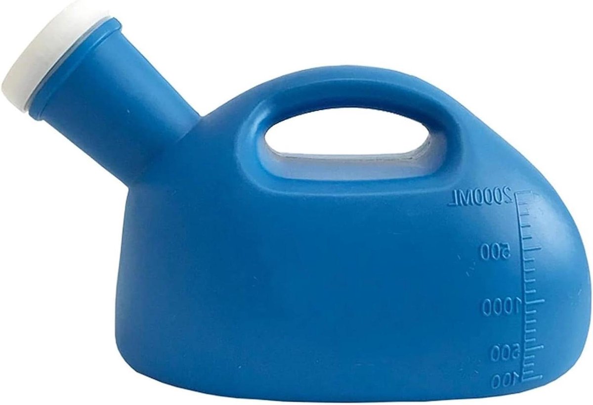Urinefles Mannen - Urinoir Reizen - Bedlegerig Gebruik - 2000ml Capaciteit - 22 cm - Blauw/Wit