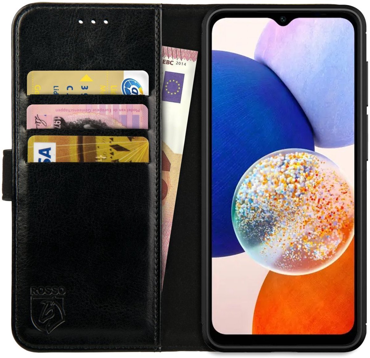 Rosso Element Hoesje Geschikt voor Samsung Galaxy A14 Book Cover Wallet Zwart