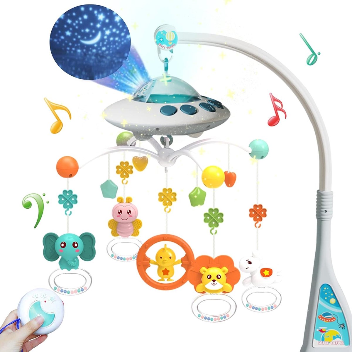 Muzikale babywiegmobiel met verlichting Muziekprojectie voor zuigelingen Afstandsbediening Wiegspeelgoed voor pasgeboren babymobiel voor wiegjes