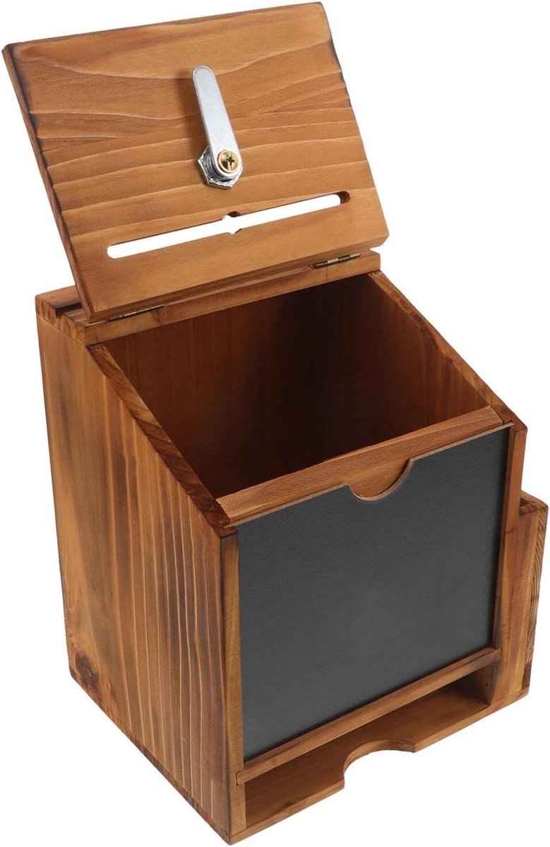 Uonlytech massief houten brievenbus stemgerechtigde houder houten donatiecontainer veilige donatiehouder houder van kantoorsuggestie opvangbak voor fooien feedback drop-container Coffee