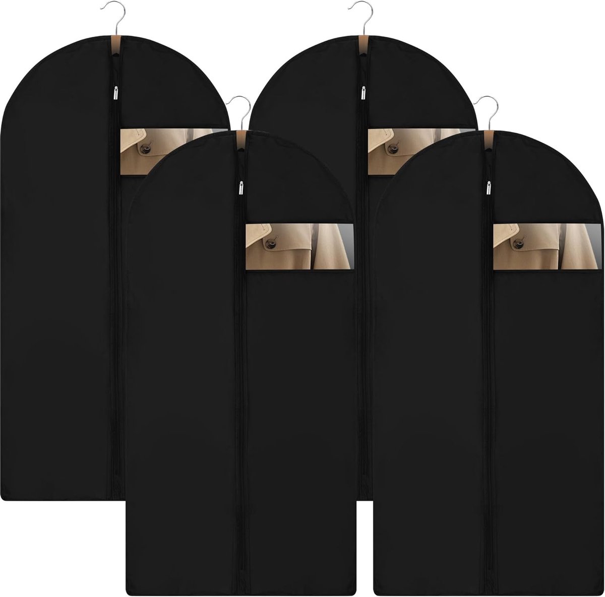 carmdering - Kleidersack - Kledinghoes - Stoffen Opbergtas - Transparant Venster - Waterdicht Bescherming - Niet-Geweven Materiaal - Duurzaam En Lichtgewicht - Ideaal Voor Reizen En Thuis - 4 Stuks
