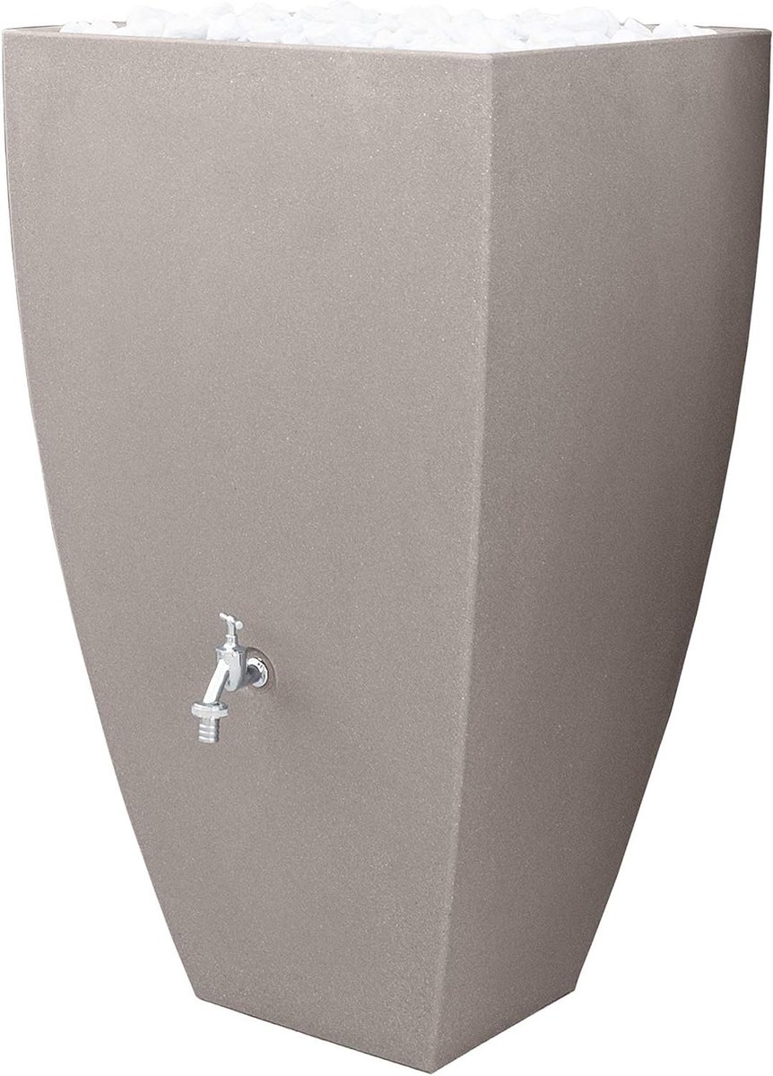 Regenton regenwatertank Modena 200 liter taupe van uv- en weerbestendig materiaal. Regenvat of regenwaterton met in het deksel geïntegreerde regenwaterfilter voor schoon water