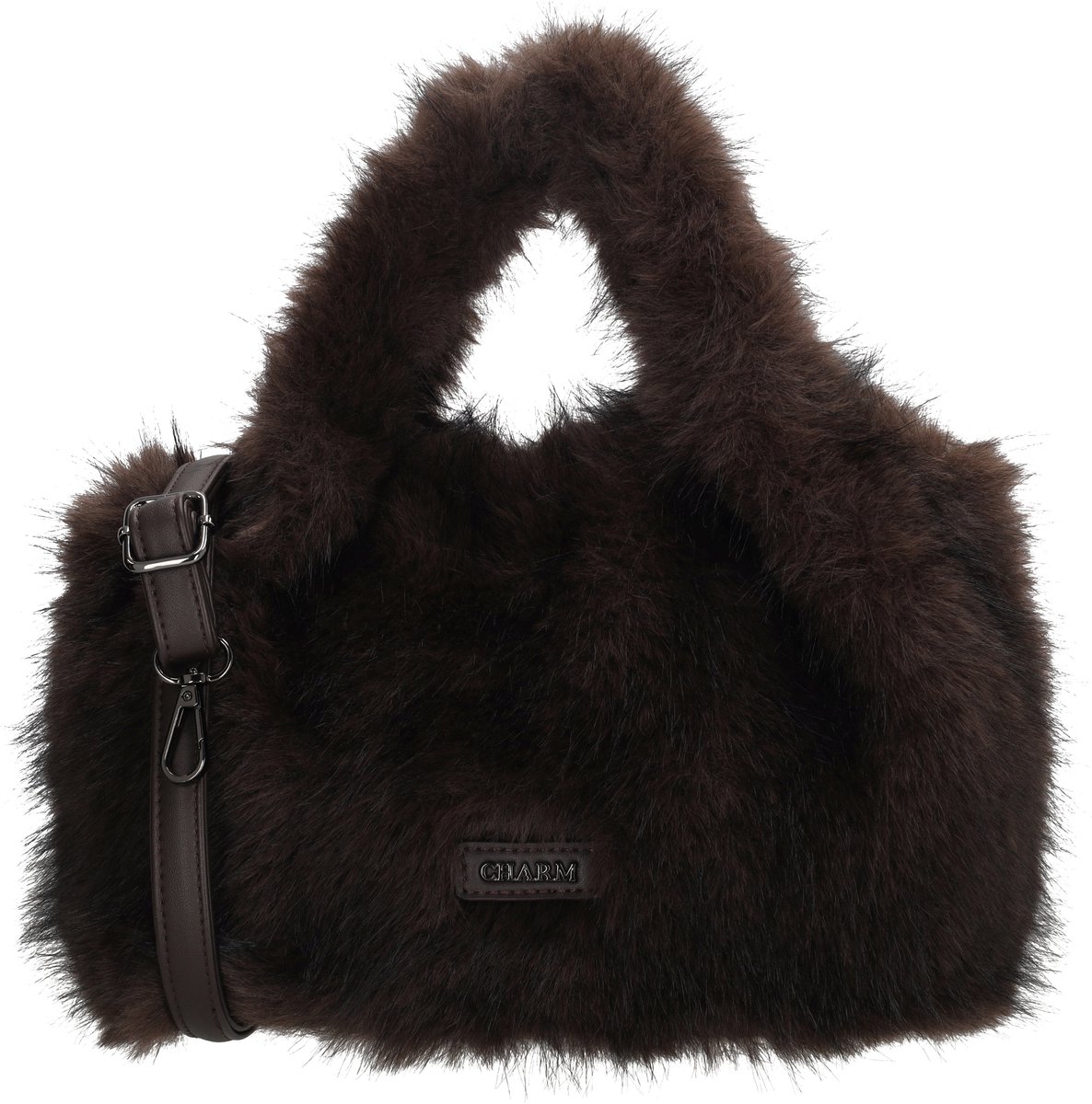 Charm London Antarctica Handtas - Fluffy Tas - Dames Tas - Schouderband - Ritssluiting - Trendy Handtas - Schoudertas - Crossbodytas - Donkerbruin