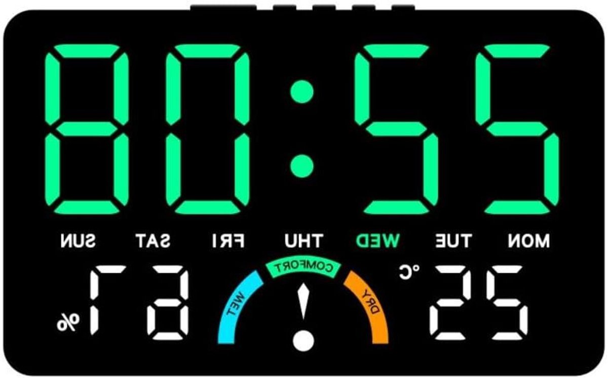 Led Klok - Digitale Wekker - Ruimte Monitoren - Comfort Indicator - 16cm Breed - Groen