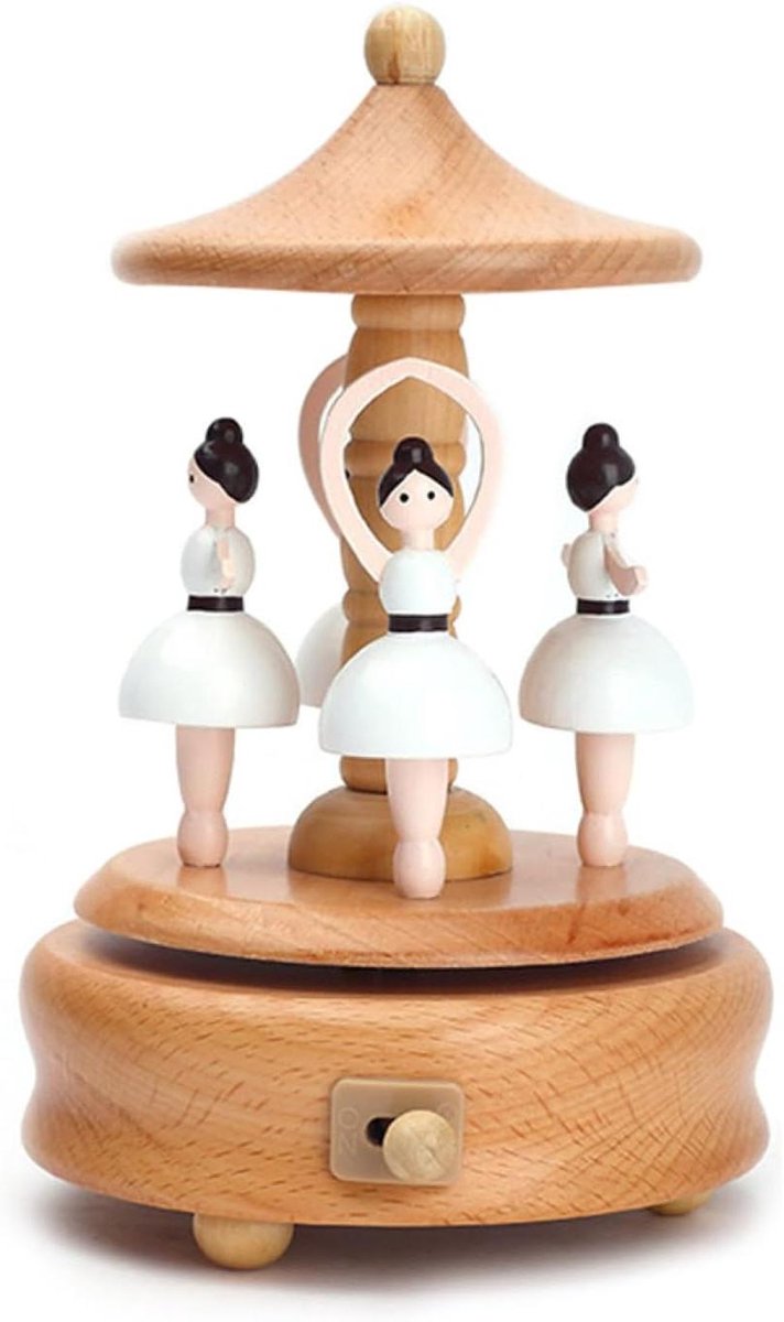 Muziekdoos Houten - Opwindbaar Speelgoed - Kinderkamer Decoratie - Interactieve Bewegingen - 11-17 cm Hoog - Natuurlijk Hout
