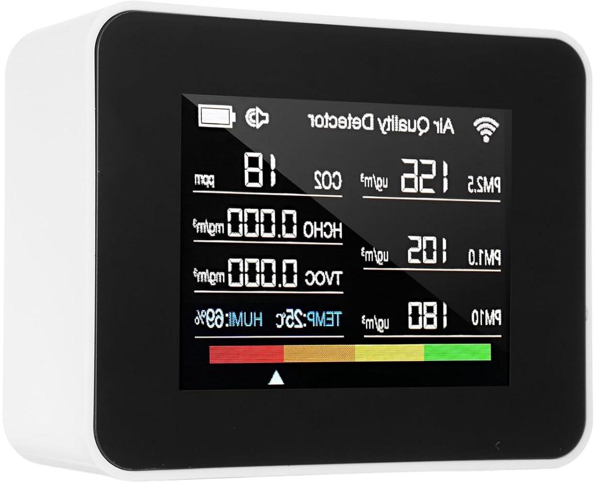 Luchtkwaliteitsmonitor - CO2 Detector - Binnenlucht Meten - 13-in-1 Metingen - 2.8 inch Display - Wit