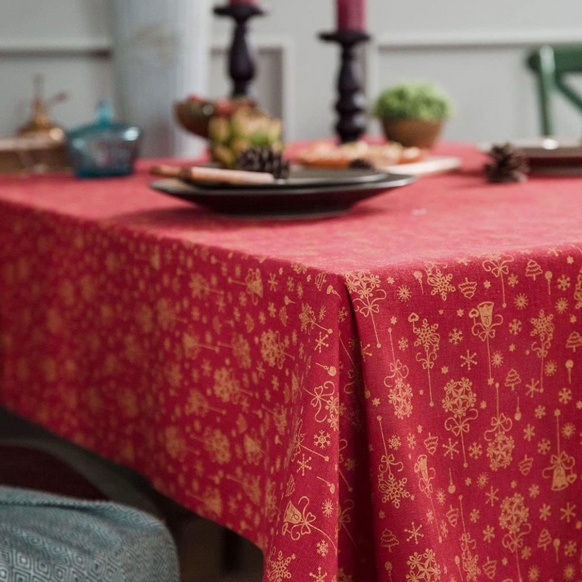Tafelkleed Rechthoek - Beschermhoes Tafel - Diner Decoratie - Katoen Linnen Blend - 140x240cm - Rood