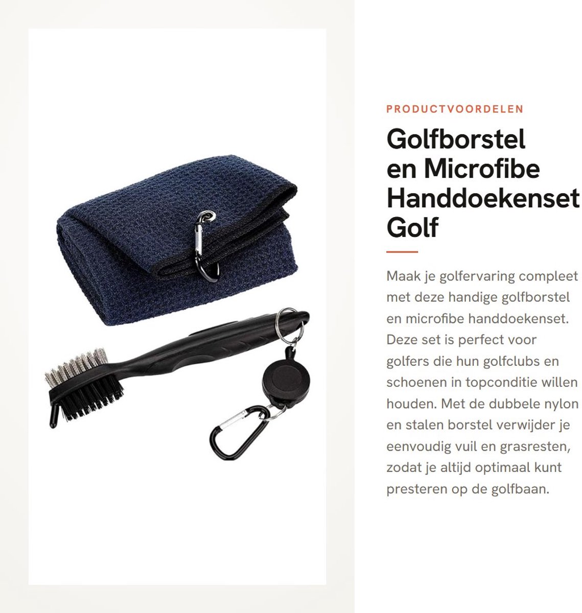 Dailygoods- Golfborstel Dubbelzijdig Nylon/Staal - Golfhanddoek 15x50cm - Karabijnhaak Clip - Golfclub Reiniger - Accessoires voor Mannen - Lichtgewicht 50g - Golfcleaner