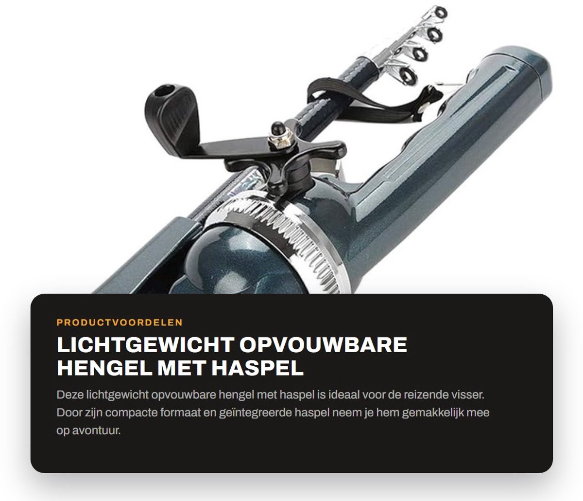 Dailygoods- Hengel Lichtgewicht Kunststof - Opvouwbaar - Geïntegreerde Haspel - Accessoire voor Reizen - Zoutwater/Z zoetwatervissen - Schokbestendig - Visserijhengel