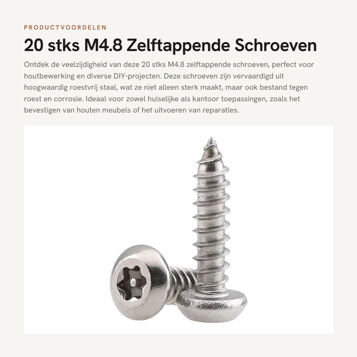 Dailygoods- Zelftappende Schroeven 20 Stuks - M4.8 - 13mm - Roestvrij Staal - Houtbewerking - Bevestigingsschroeven - Hoogwaardig Materiaal