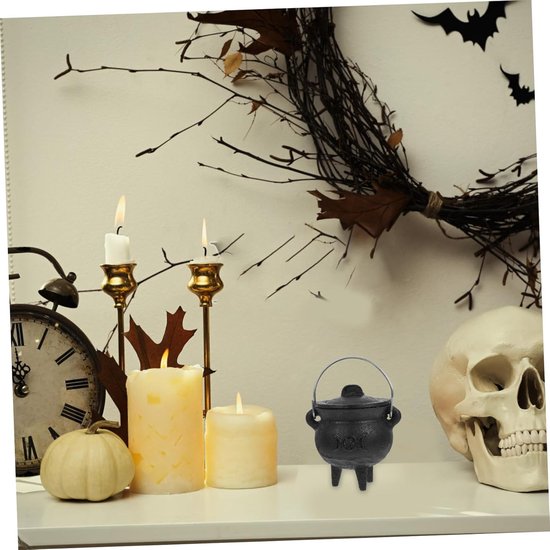 Kleine Heksenketel - Maansymbool Ketel - Decoratief Gebruik - Robuust Gietijzer - 10.5 x 10 x 8.5 cm - Zwart — afbeelding 3