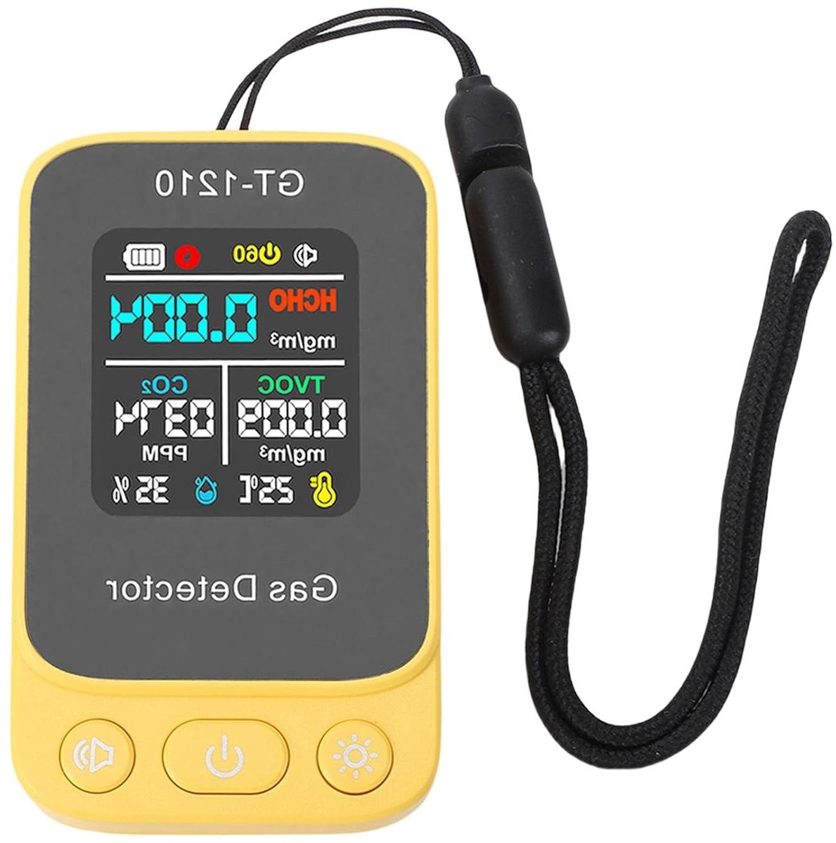 Luchtkwaliteitstester - Detector CO2 - Binnenlucht Meten - Snelle Realtime Data - 750mAh Batterij - Geel