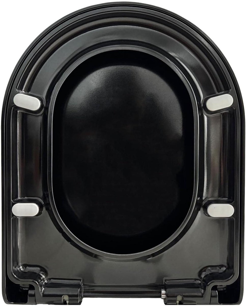 Toiletbril D-vorm - Zachte sluiting - Badkamer vernieuwen - Eenvoudige reiniging - 460x365 mm - Zwart