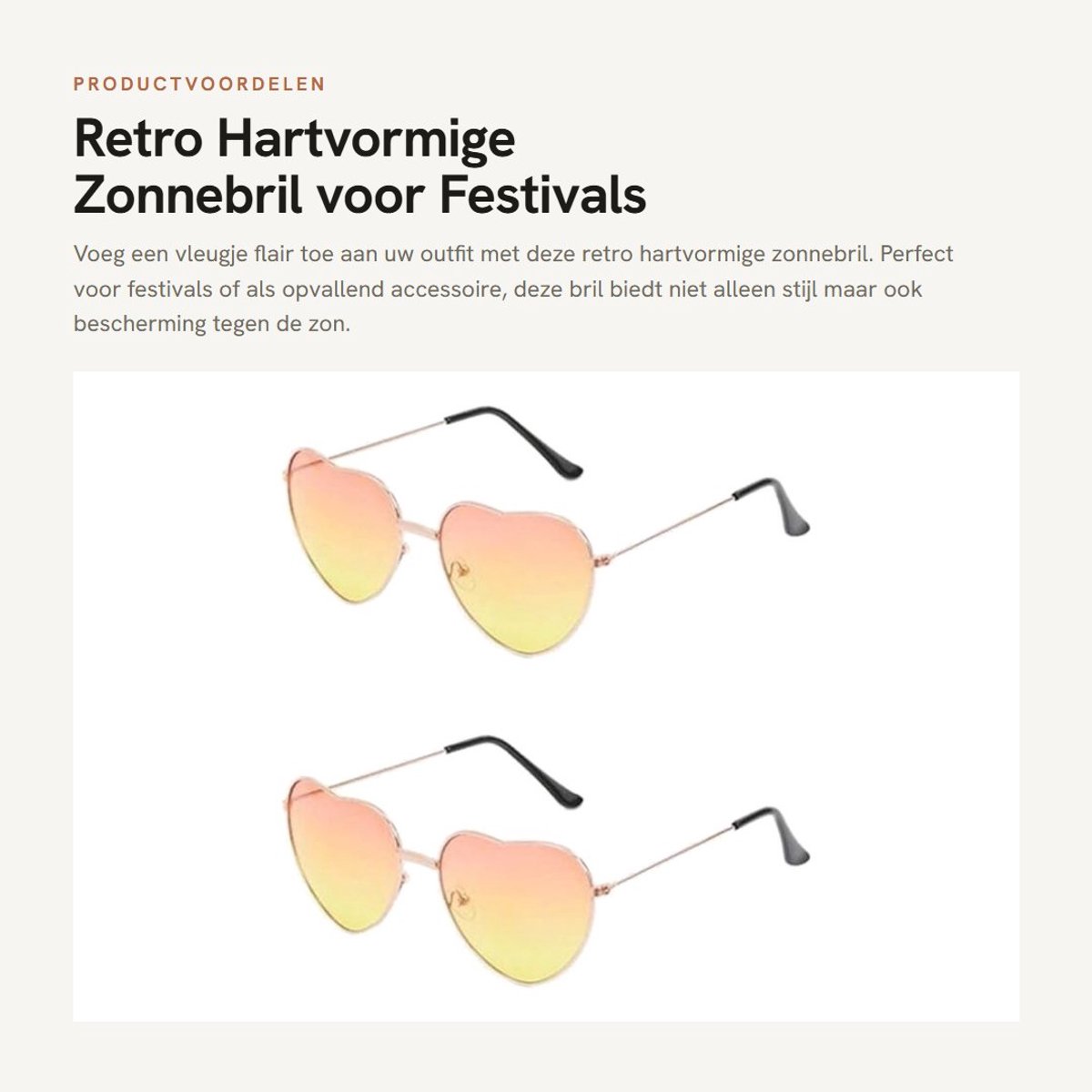 Dailygoods- Zonnebril Hartvormig - Retro Metalen Frame - 2 Stuks - Voor Dames/Meisjes - Festival Accessoire - Hoogwaardig Polycarbonaat - Hartvormige Zonnebril