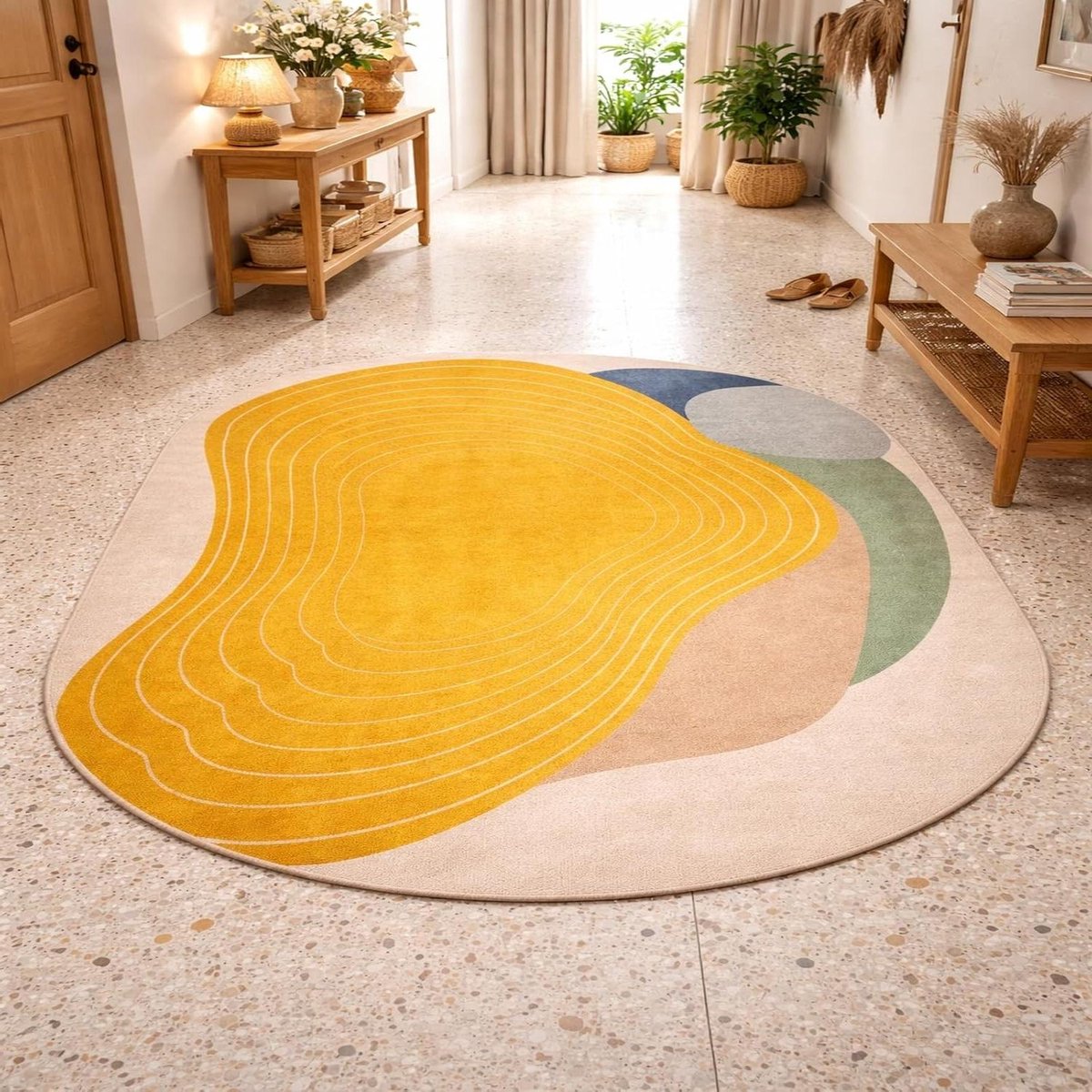 Vloerkleed ovaal - Moderne vloerbedekking - Woonkamer decoratie - Laagpolig design - 70 x