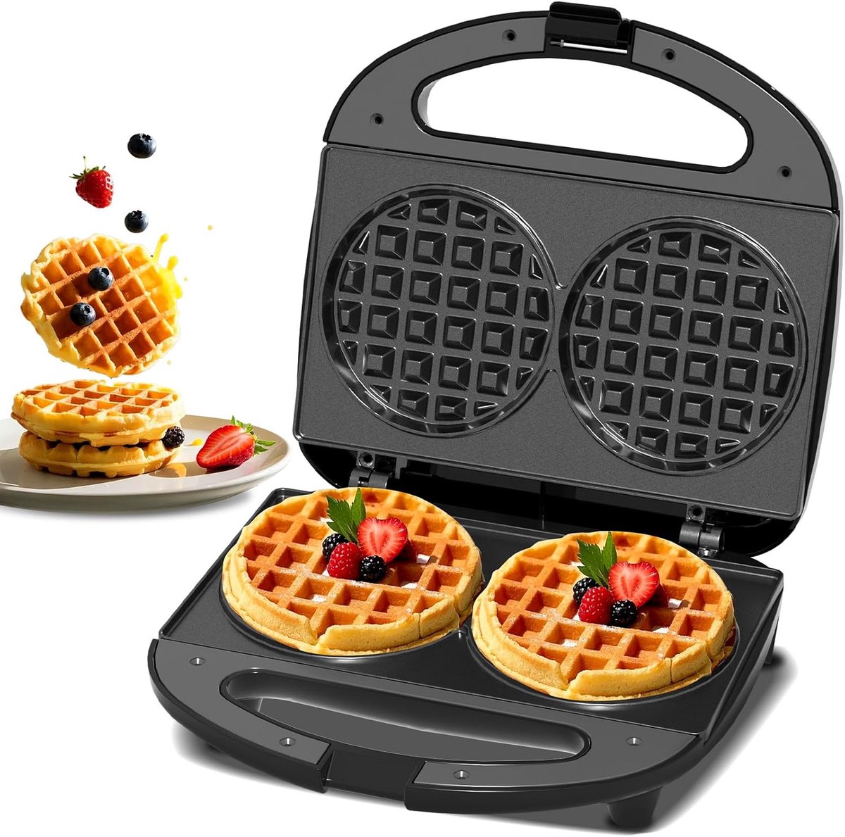 YASHE mini-wafelijzer - 750 W - 2 ronde wafels - zwart