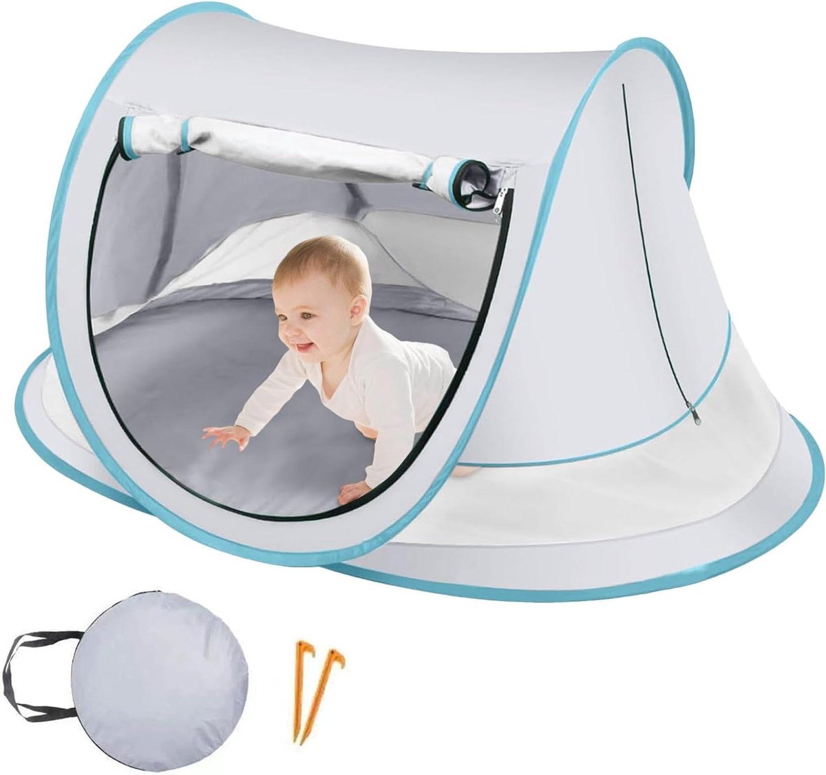 Baby Tent - Strandkoepel - Buiten Spelen - UPF50+ Zonbescherming - 110x70x50cm - Luchtblauw