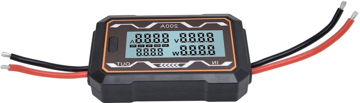 Vermogenstester DC - Energietester Metingen - Energie Verbruik - Groot Verlicht Scherm - 0-60V 200A - Zwart