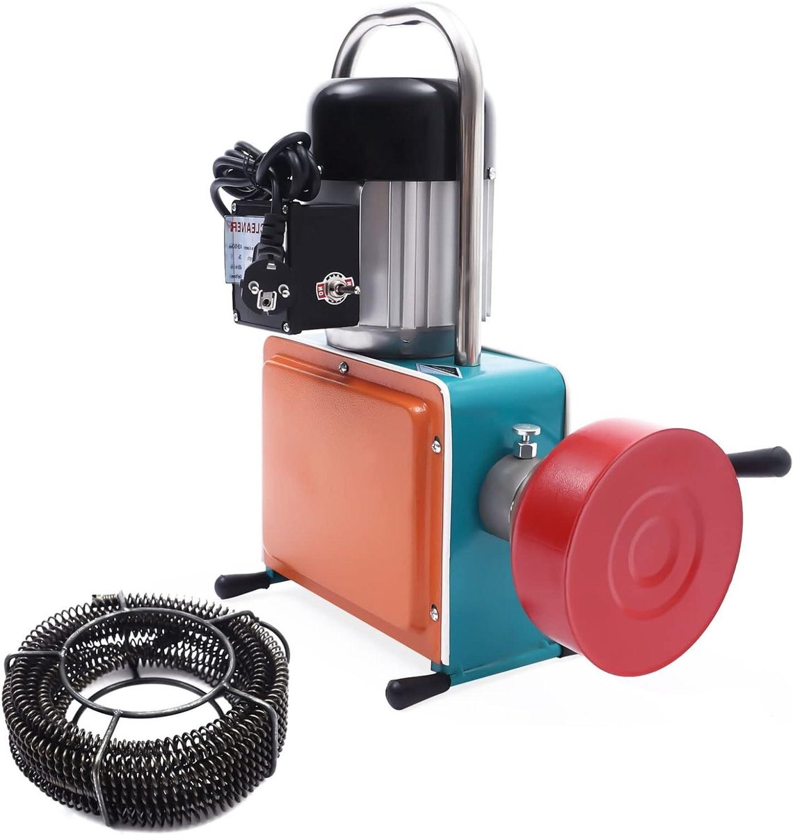 Elektrische Rioolreiniger - Ontstoppingsmachine Spiraal - Verstopte Afvoer Verhelpen - Krachtige Koperen Motor - 30 Meter Lengte - Oranje
