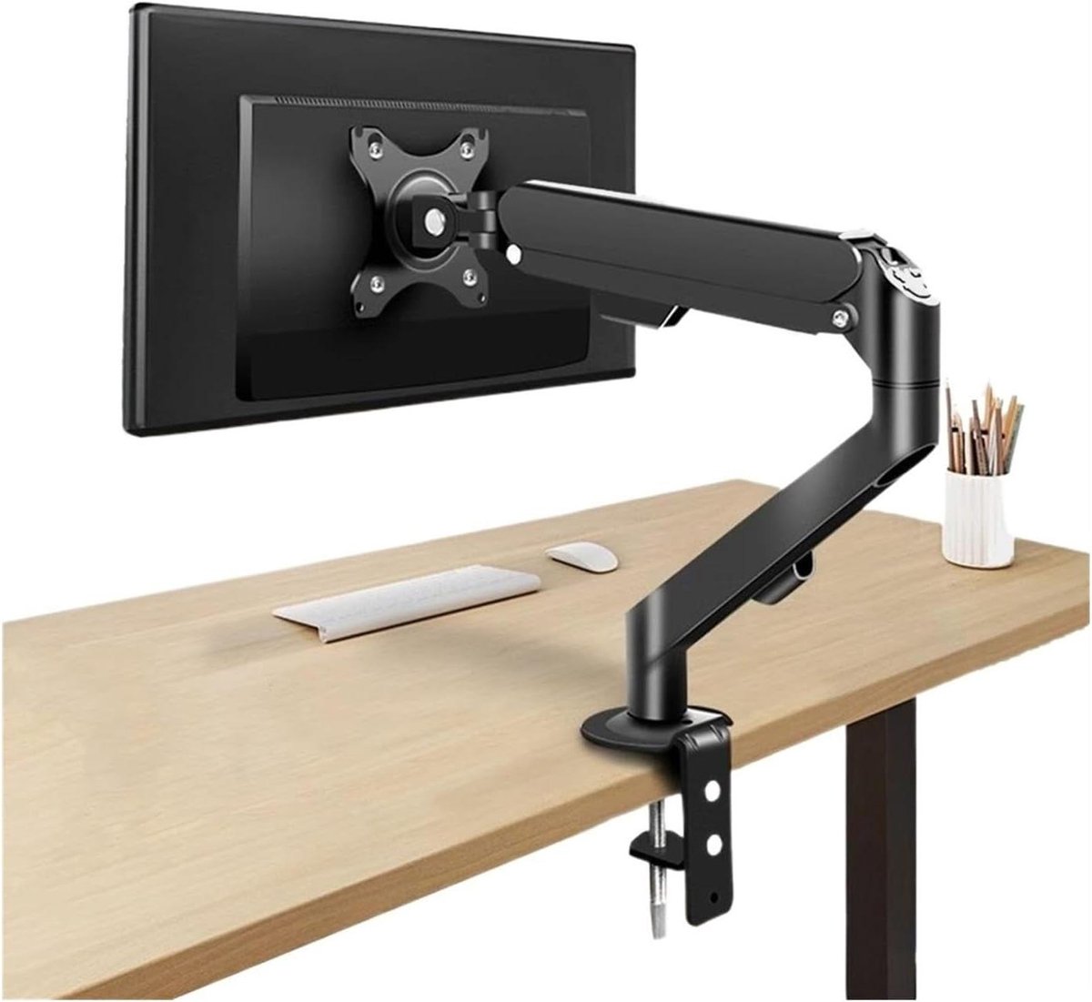 Monitor Arm - Schermsteun Verstelbaar - Ergonomisch Werken - Gasveer Stabiliteit - 17-30 Inch - Zwart