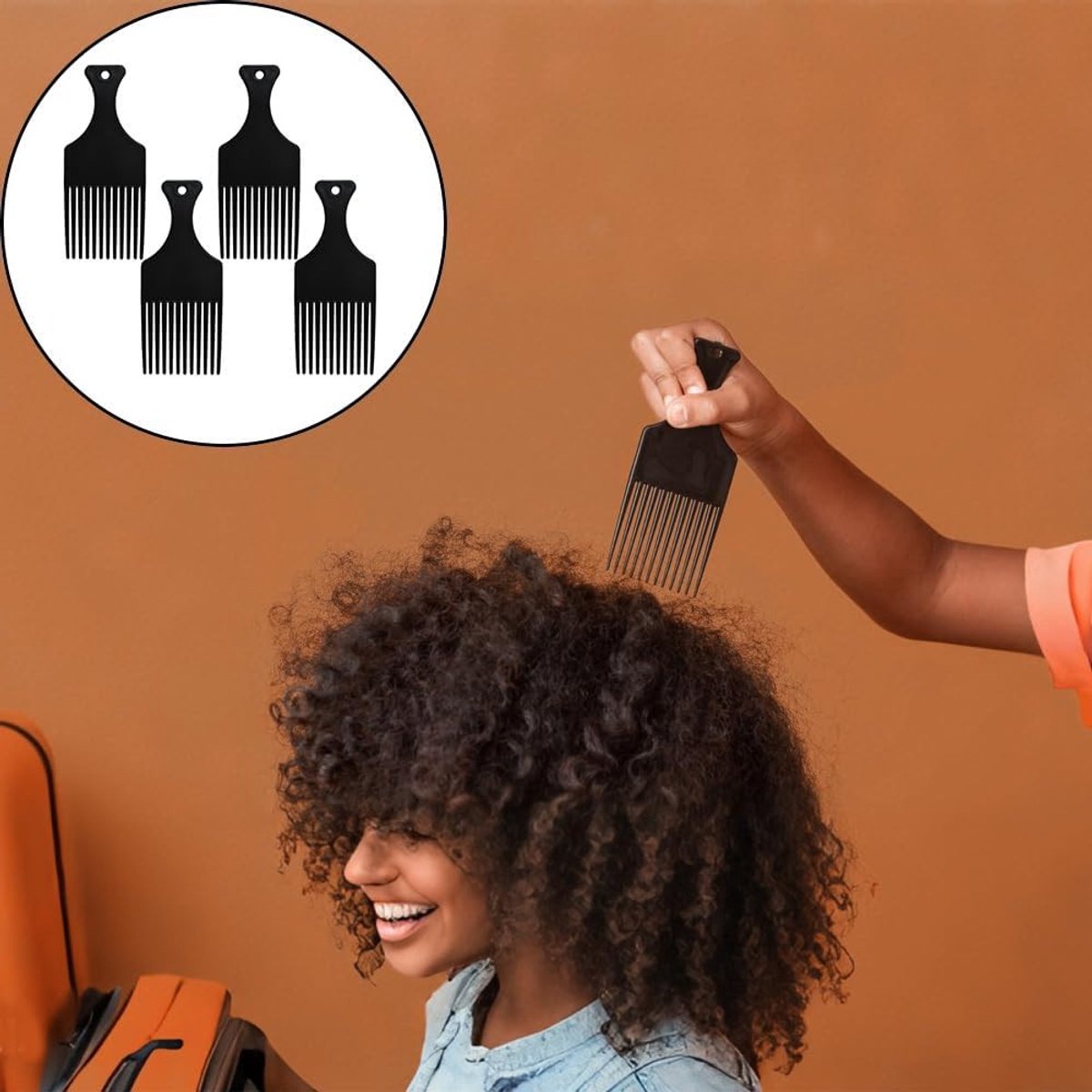 Krulkam Set - Haar Prikker - Krullend Haar Stylen - Antistatisch Ontwarren - 4 Stuks - Zwart