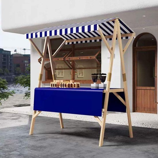 Opvouwbare marktkraam - Verkoopkar buiten - Straatverkoop evenementen - Stijlvolle luifel ontwerp - 150 cm breed - Blauw gestreept — afbeelding 5