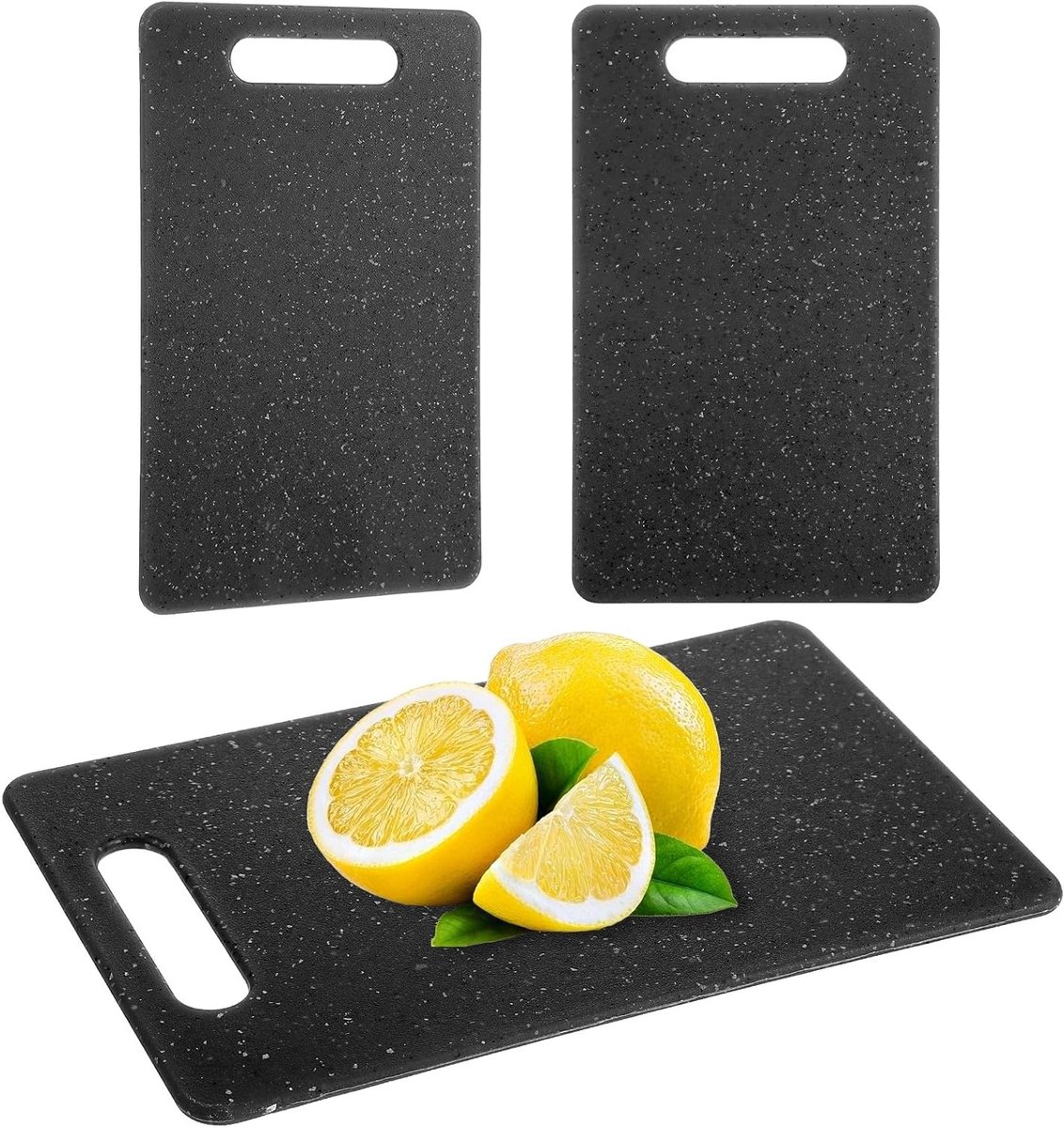 Set van 2 Snijplanken met Handvatten, Professionele Keukenplanken, Vaatwasmachinebestendig voor Vlees, Groenten en Fruit (15 x 25 cm, Zwart)